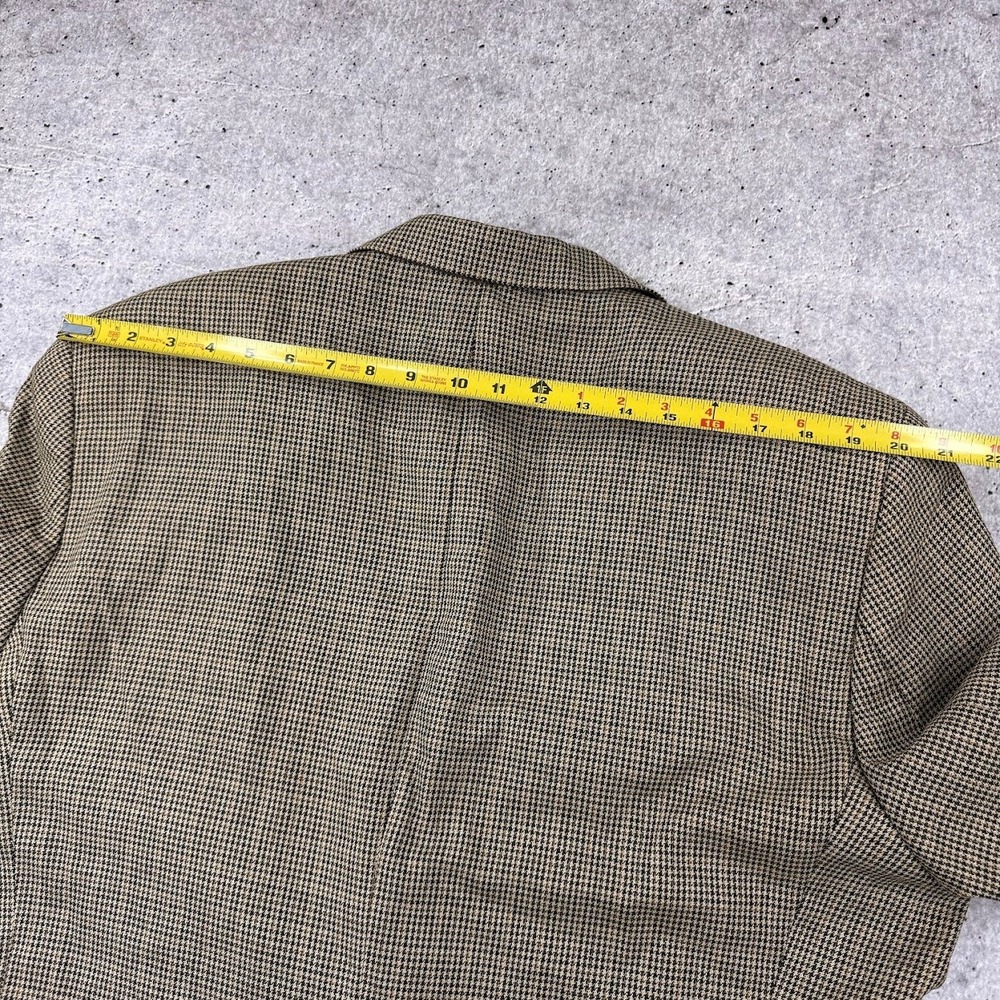 Chaps Ralph Lauren Tan Brown Padded Shoulder Houndstooth 44T Silk Wool Blazer - Picture 10 of 12